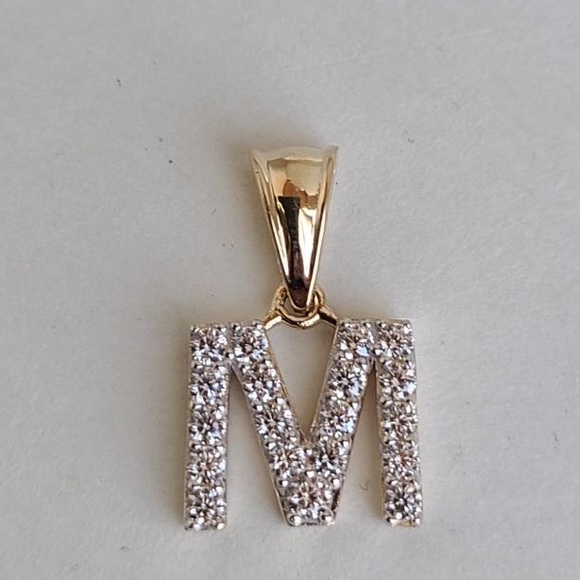 2pc set 14K Yellow Gold CZ M initial 16” inches 0.5mm Dainty Box chain necklace - Picture 8 of 12